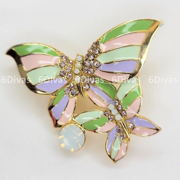𝅺TWO Butterflies Brooch Pin - Picture 1 of 7